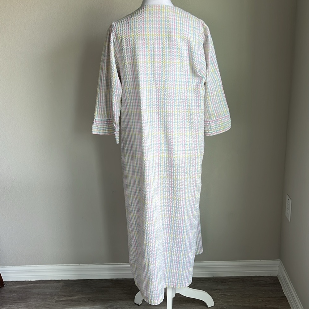 Vintage Miss Elaine Seersucker Striped Duster Hou… - image 4